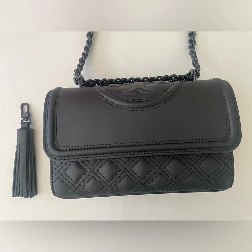 Tory Burch black Matte Fleming crossbody shoulder bag - Picture 3 of 6